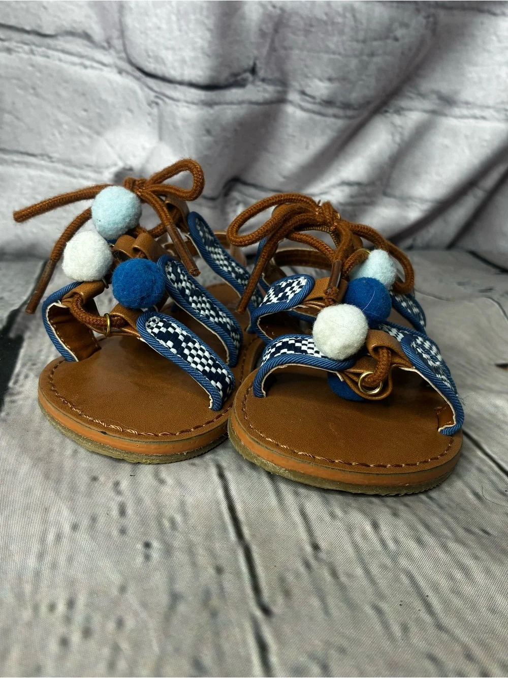 5/$20 Coastal Boho Whimsy Pom Nautical Gladiator Slingback‎ Sandals Baby Girl 6